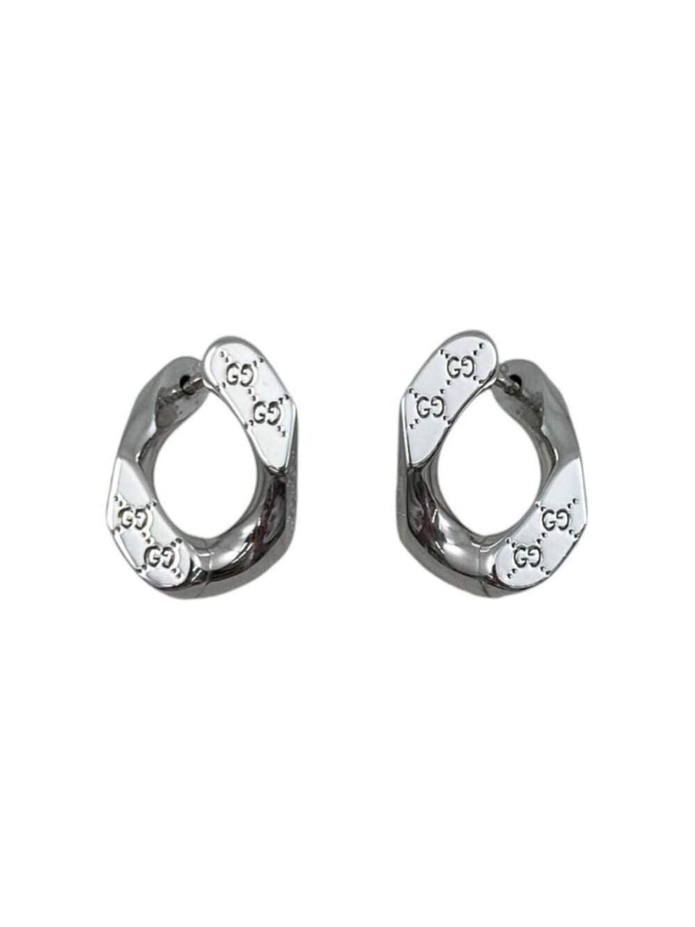 Gucci Earrings Signature Twisted Hoop GG Pattern Logo Silver